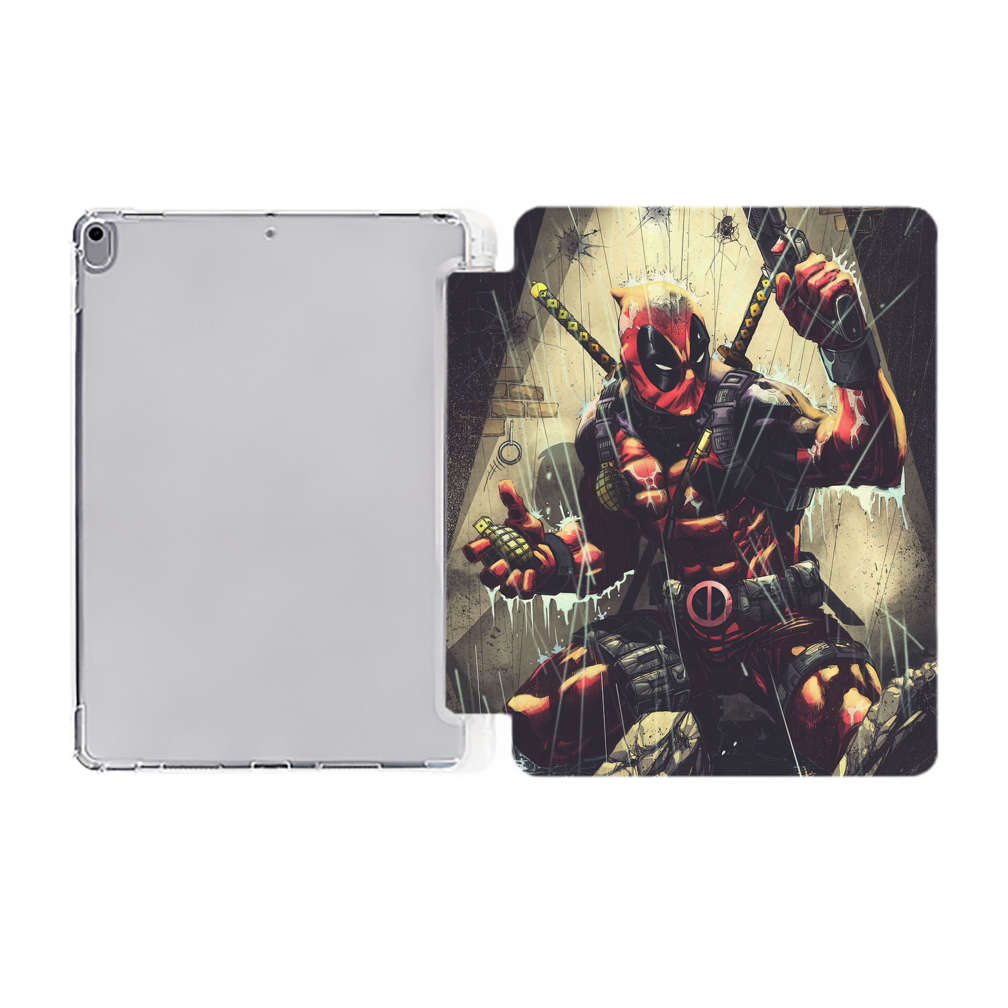 （画像用） Deadpool デッドプール IPad ケース ペン収納付き 三つ折りスタンド PUレザー×シリコン 対応機種9.5/10.5/10.9インチ